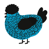 A cerulean and black chicken with a double-lace pattern