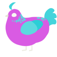 A orchid and aqua chicken with a neck-speckle pattern