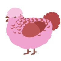 A pink and red chicken with a half-lace pattern