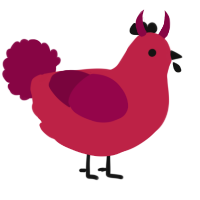 A crimson and maroon chicken