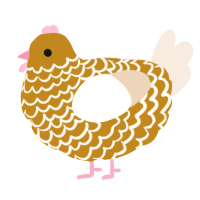 A ochre and cream chicken with a lace pattern