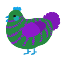 A viridian and violet chicken with a bar pattern