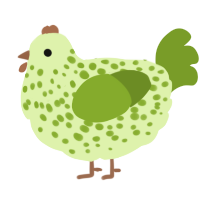 A apple and chartreuse chicken with a speckle pattern