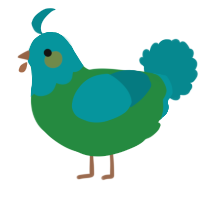 A viridian and teal chicken with a head pattern