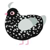 A black and silver chicken with a speckle pattern