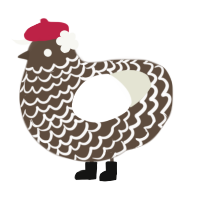 A bark and white chicken with a lace pattern