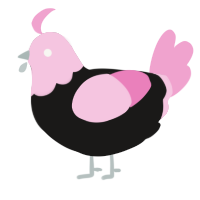 A sable and pink chicken with a head pattern