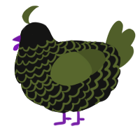 A black and olive chicken with a lace pattern