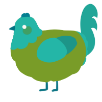 A chartreuse and turquoise chicken with a head pattern