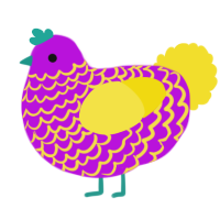 A amethyst and yellow chicken with a lace pattern