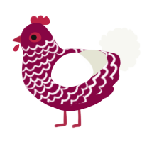 A maroon and white chicken with a lace pattern