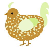A gold and apple chicken with a speckle pattern
