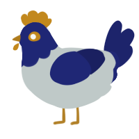A silver and navy chicken with a head pattern