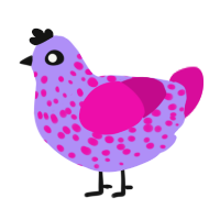 A lilac and fuchsia chicken with a speckle pattern