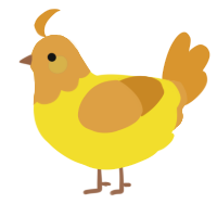 A yellow and orange chicken with a head pattern