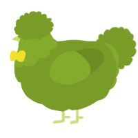 A chartreuse chicken with a head pattern