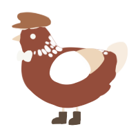A russet and cream chicken with a neck-speckle pattern