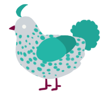 A mist and turquoise chicken with a speckle pattern