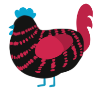 A black and crimson chicken with a bar pattern