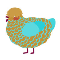 A gold and aqua chicken with a lace pattern