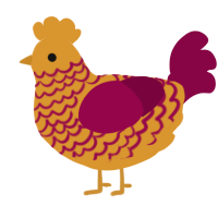 A orange and maroon chicken with a lace pattern