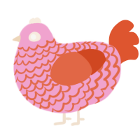 A pink and vermilion chicken with a lace pattern