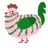 A rose and leaf chicken with a bar pattern