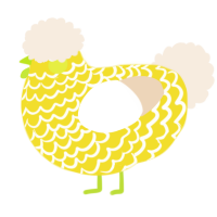 A yellow and cream chicken with a lace pattern