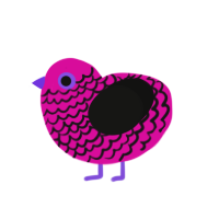 ALEXA MY BELOVED, a fuchsia and black chicken with a bar pattern