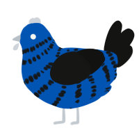 A ultramarine and black chicken with a bar pattern