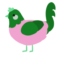 A pink and leaf chicken with a head pattern