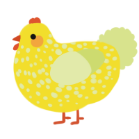 A yellow and lemon chicken with a speckle pattern