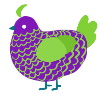 A violet and grass chicken with a lace pattern