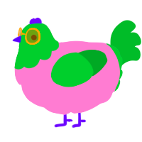 A pink and viridian chicken with a head pattern
