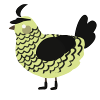 A lemon and black chicken with a lace pattern