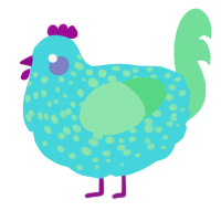 A aqua and spring chicken with a speckle pattern