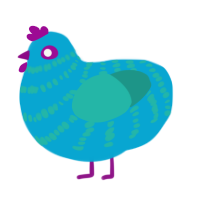 A cerulean and turquoise chicken with a bar pattern