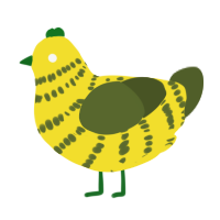 A yellow and olive chicken with a bar pattern