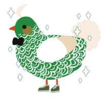 A viridian and cream chicken with a double-lace pattern