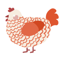 A cream and vermilion chicken with a lace pattern