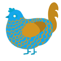 A sky and ochre chicken with a lace pattern