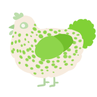A cream and grass chicken with a speckle pattern