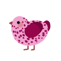 Raspberry, a pink and maroon chicken with a speckle pattern