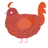 A red and vermilion chicken with a lace pattern