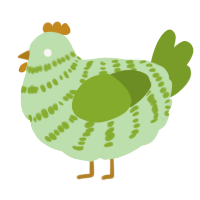 A gluppy and chartreuse chicken with a bar pattern