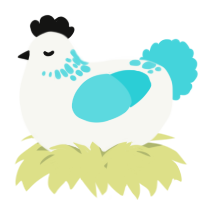 A white and aqua chicken with a neck-speckle pattern