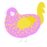 A lavender and yellow chicken with a speckle pattern