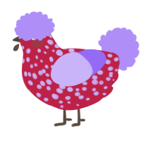 A crimson and lilac chicken with a speckle pattern