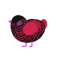 The Bad Fire, a black and crimson chicken with a lace pattern