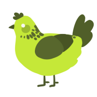 A lime and olive chicken with a neck-speckle pattern
